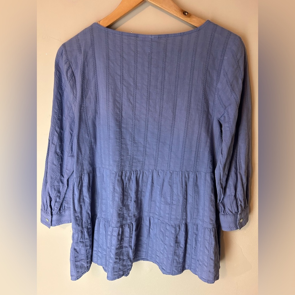 J. Jill 100% Cotton Dusty Blue Tiered 3/4 Sleeve Blouse Casual Size S Boho Flowy - Picture 6 of 10